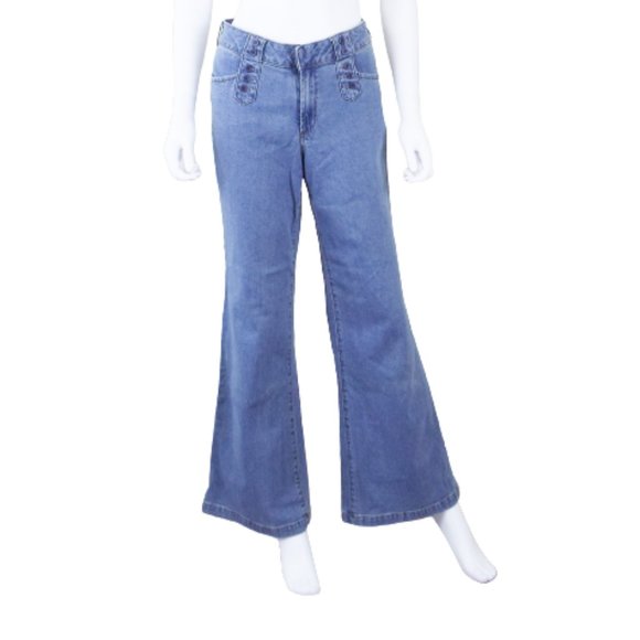 CHADWICKS WIDE LEG SAILOR STYLE MEDIUM BLUE STRETCH JEANS - SZ 10 - Picture 1 of 4